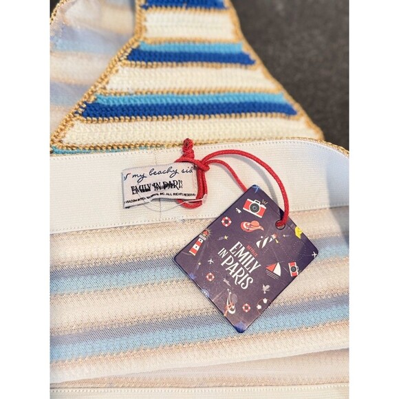 My Beachy Side Emily In Paris Bikini Bottom Blue Stripe Crochet High Leg Large - Picture 4 of 10